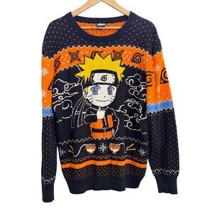 BoxLunch Naruto Sweater Mens Large Orange Ugly Christmas Knit Cotton Blend